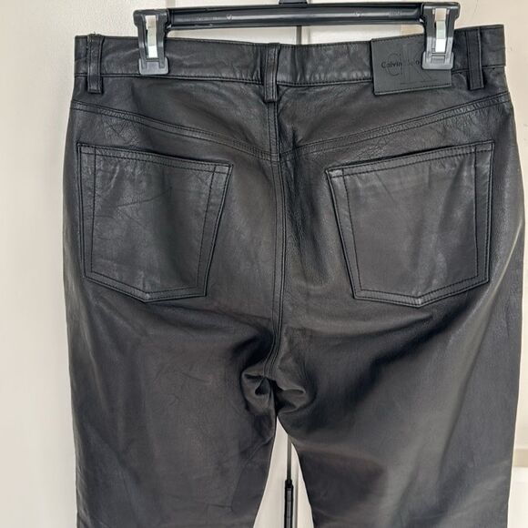 Calvin Klein Women’s Size 10 Black 100% Leather Pants Straight Leg Fully Lined - Picture 3 of 16